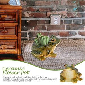 Hemoton Frog Planter, Ceramic Frog Shaped Plant Pot/Bonsai Pot/Flower Pot/Succulent Planter Multipurpose Pot for Indoor Home Desk Decoration