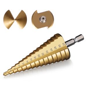 Step Drill Bit Set Metric 3PCS with Bag, Automatic Center Punch (4-12mm/4-20mm/4-32mm), 1/4" Hex Shank Quick Change Titanium Coated High Speed Steel Drill Bits for Copper/Aluminum/Wood/Plastic