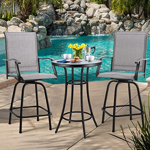 Kingdely Outdoor Bar Height Bistro Table, Round Tempered Glass Patio Table, Steel Frame Patio Furniture for Backyard, Lawn, Balcony, Pool, Black