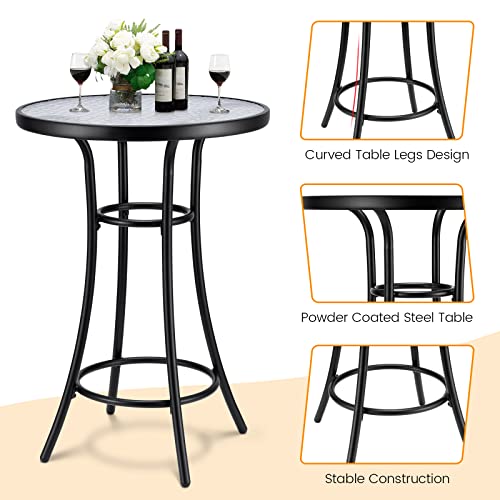 Kingdely Outdoor Bar Height Bistro Table, Round Tempered Glass Patio Table, Steel Frame Patio Furniture for Backyard, Lawn, Balcony, Pool, Black