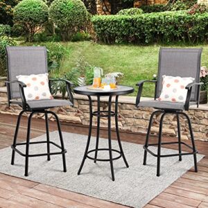 Kingdely Outdoor Bar Height Bistro Table, Round Tempered Glass Patio Table, Steel Frame Patio Furniture for Backyard, Lawn, Balcony, Pool, Black