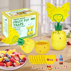 fly trap for indoors, fruit fly trap with yellow double side sticker, fruit fly killer, non-toxic fly catcher gnats trap comes with fruit fly attractants for home/plant/kitchen