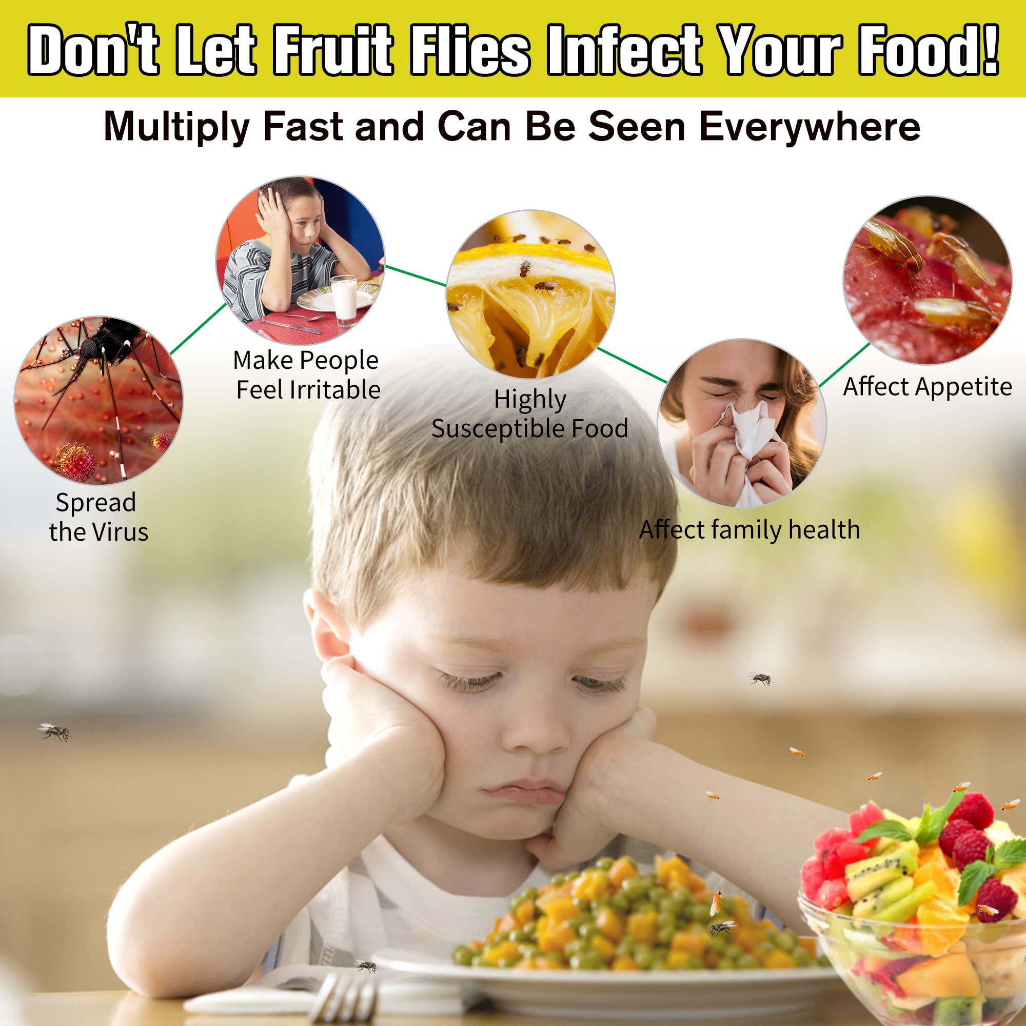 Fly Trap for Indoors, Fruit Fly Trap with Yellow Double Side Sticker, Fruit Fly Killer, Non-Toxic Fly Catcher Gnats Trap Comes with Fruit Fly Attractants for Home/Plant/Kitchen