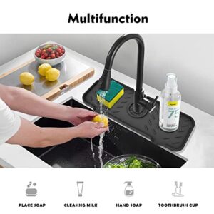 Silicone Faucet Mat for Kitchen, Sink Splash Guard, Bathroom Faucet Water Catcher Mat, Sink Draining Pad Behind Faucet, VENMATE Keep Drying Kitchen Accessories (Black (14.6" x 5.5"))