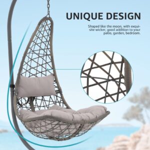 COBANA Hanging Egg Chair with Stand, Indoor Outdoor Patio Wicker Swing Chair with Cushion for Outside, Bedroom, Porch, Gray