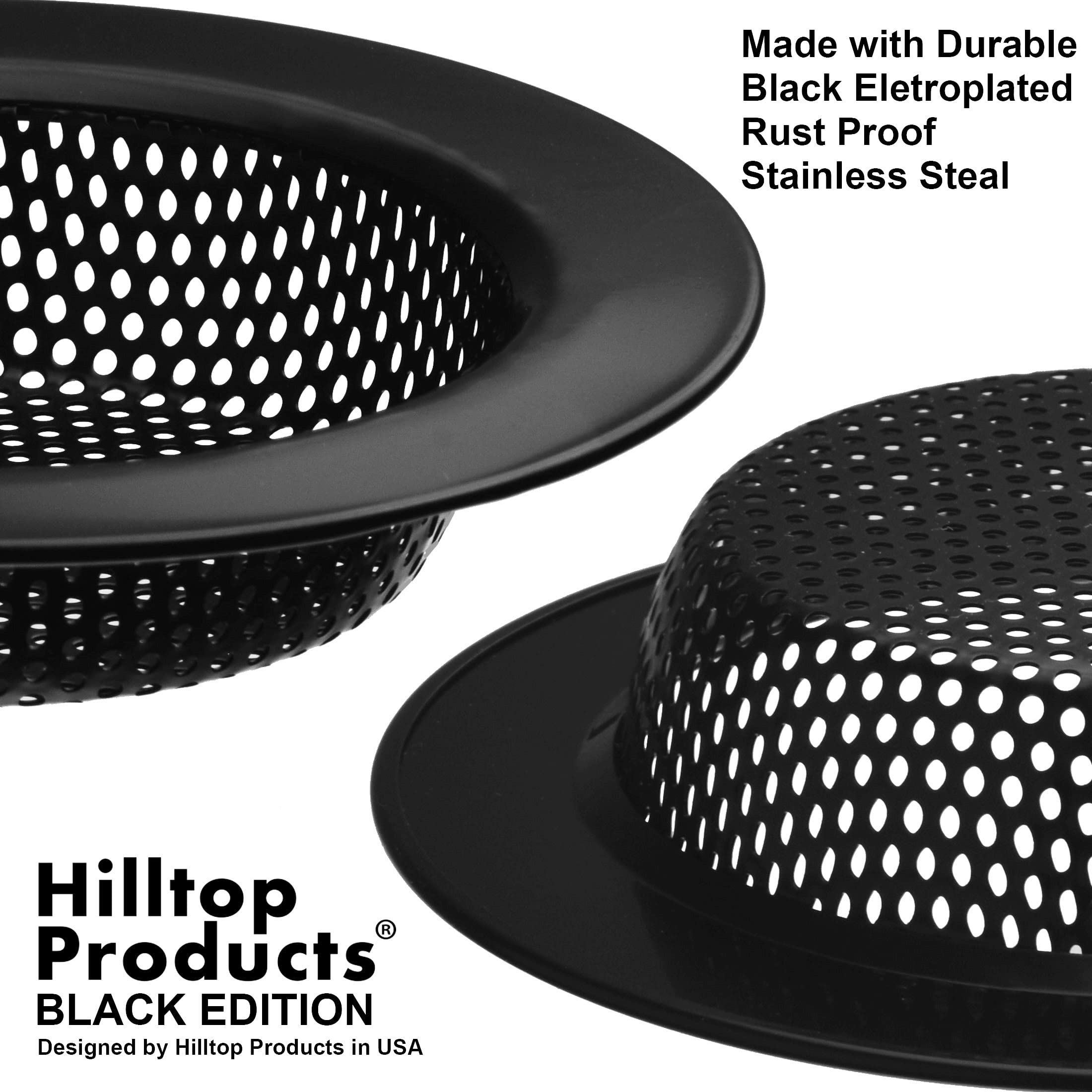 2 Pack - 4.5" Top / 3" Basket - Black Stainless Steel Kitchen Sink Drain Strainer Large Basket Food Catcher. Durable Electroplated Coating