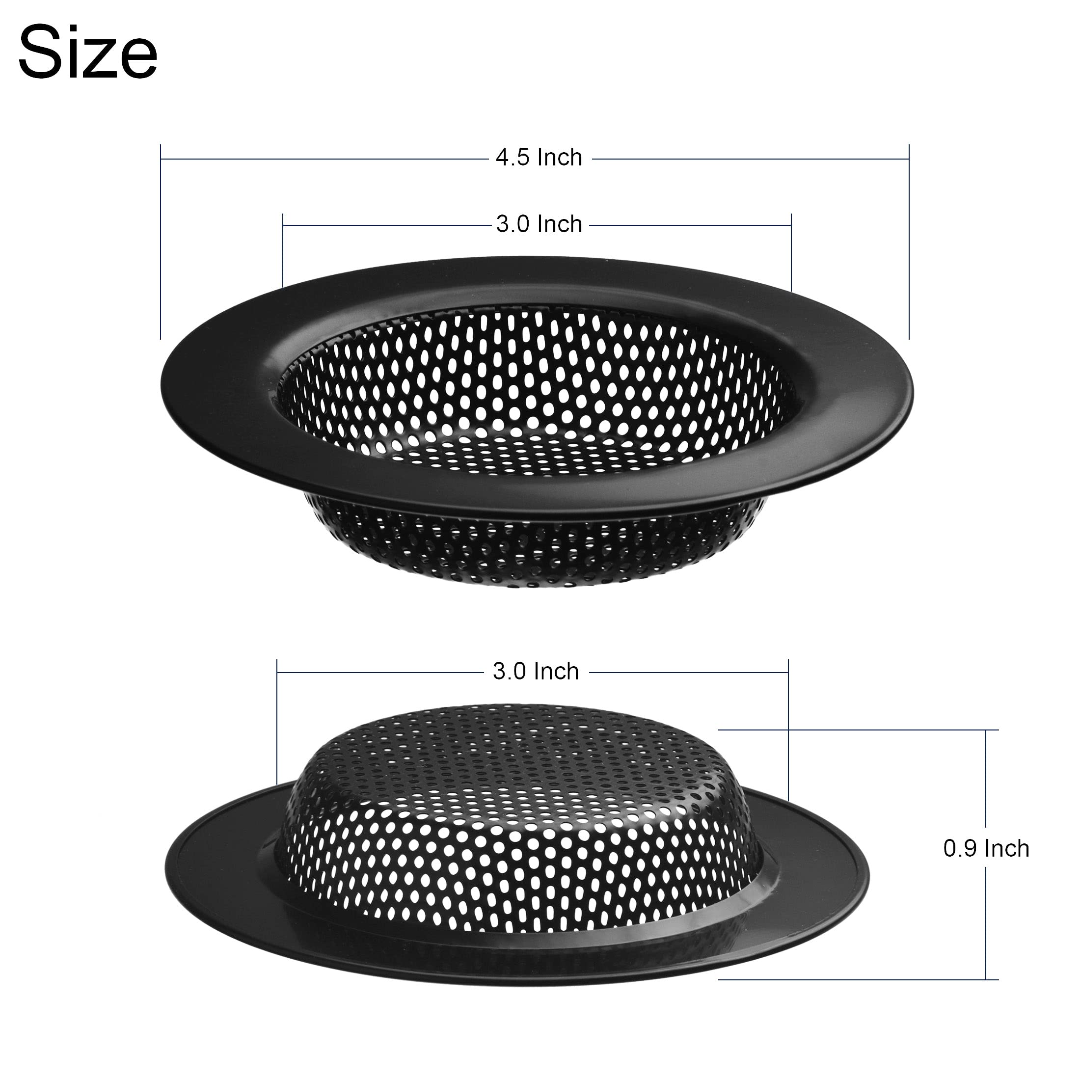 2 Pack - 4.5" Top / 3" Basket - Black Stainless Steel Kitchen Sink Drain Strainer Large Basket Food Catcher. Durable Electroplated Coating