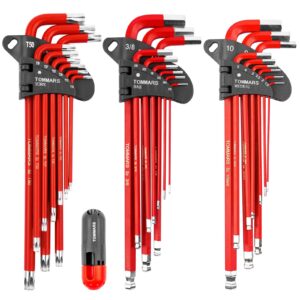 tommars hex key set magnetic ball end s2 steel with t-handle hex key allen wrench set sae(1/16"-3/8") metric(1.5mm-10mm) torx(t10-t50)