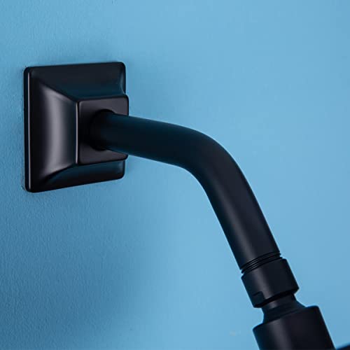 SEABEFORE 6 inch Standard shower arm Wall Mounted black shower head extension with unique square flange, Standard 1/2" Connection