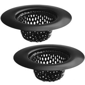 2 pack - 2.25" top / 1" basket- black sink strainer bathroom sink, utility, slop, laundry, rv and lavatory sink drain strainer hair catcher. stainless steel with black electroplated coating