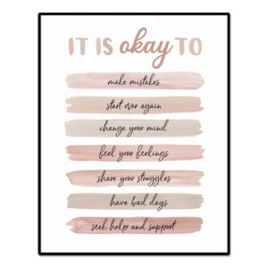 it's okay to quotes, note to self poster, school counselor art print, anxiety quotes, counseling office decor, psychologist, social worker wall decor, unframed (11x14 inch)