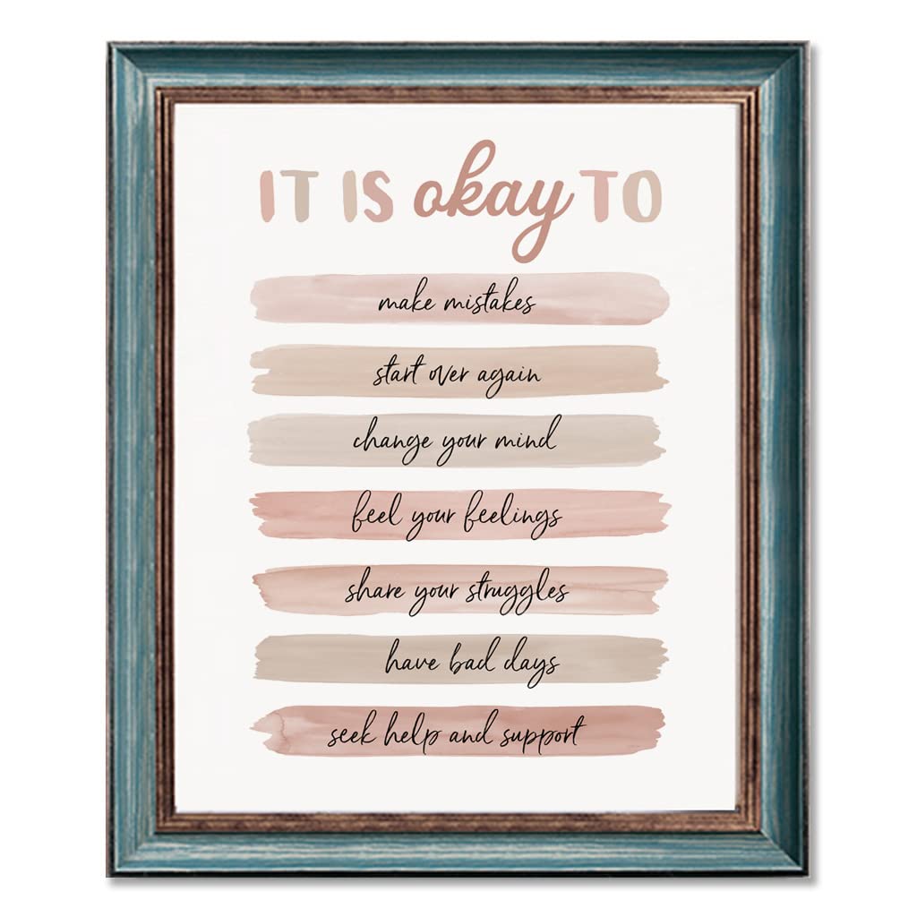 It's Okay To Quotes, Note To Self Poster, School Counselor Art Print, Anxiety Quotes, Counseling Office Decor, Psychologist, Social Worker Wall Decor, Unframed (11X14 INCH)