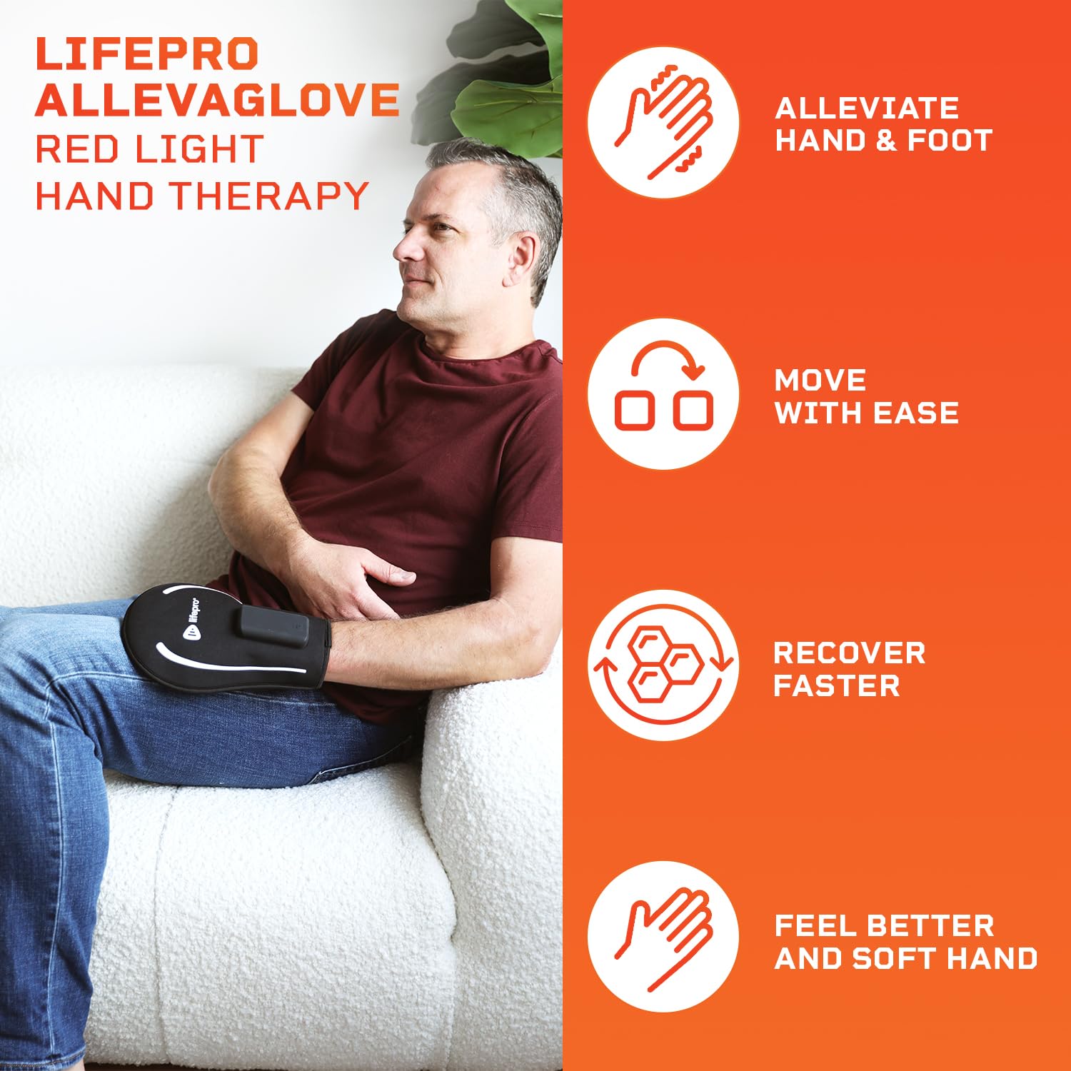 LifePro Red Light Therapy Glove - Rechargeable LED Near Infrared Light Therapy Hand Stiffness Glove - Red Light Therapy at Home - Red Light Therapy Device Glove or Light Therapy Products