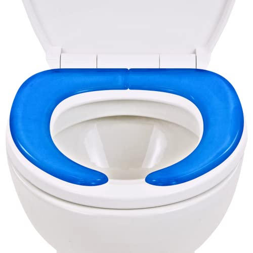 Vive Gel Toilet Seat Cushion Cover - Raised Padded Riser Cushion for Elongated, Standard, and Commode Chairs- Seat Warmer Pressure & Pain Relief Comfort- Adhesive Donut Pad for Elderly, Seniors (Blue)