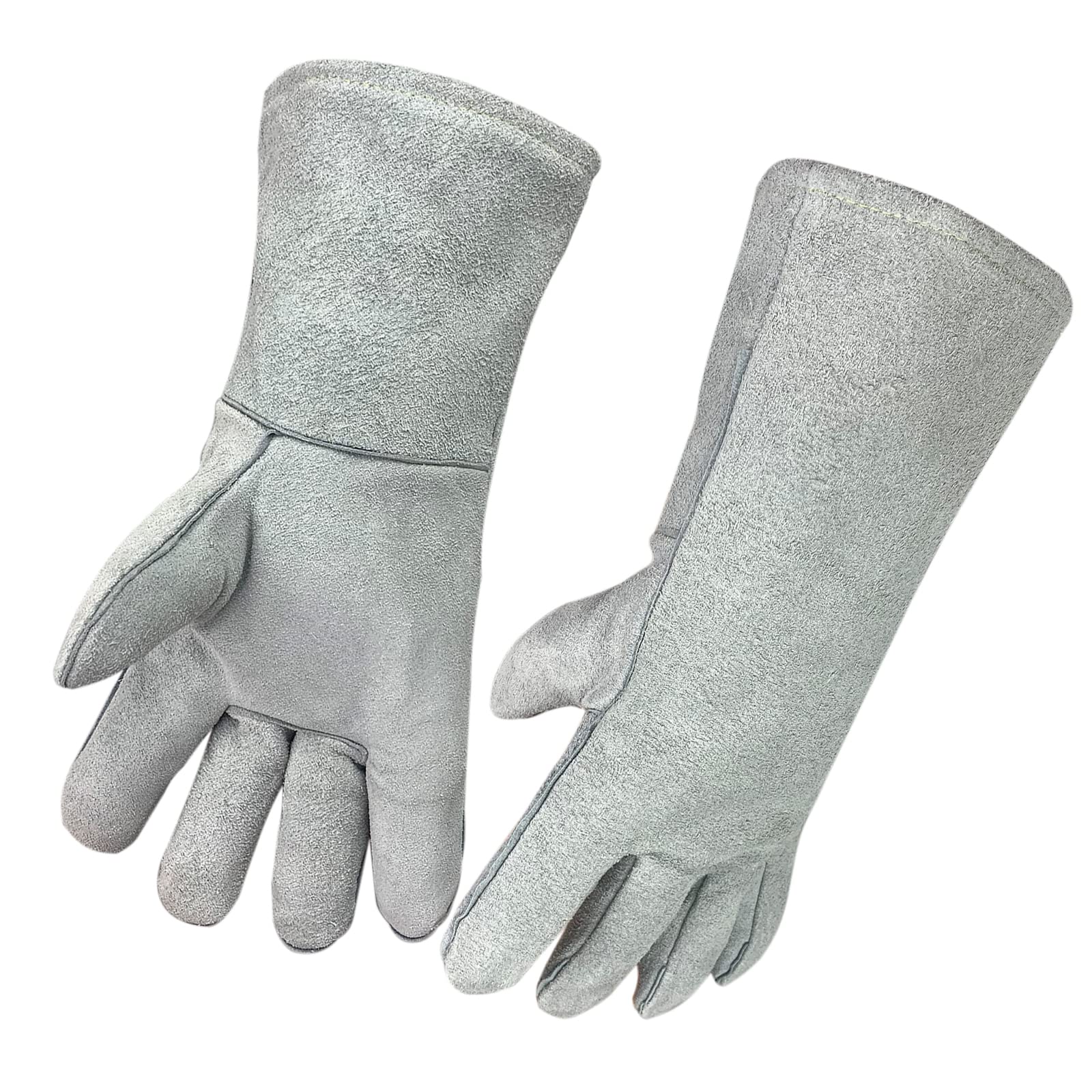 SLFC Cow Split Leather Welding Gloves Heat/Fire Resistant,14 Inches Leather Safety Working Gloves for BBQ,Oven,Tig Welder,Garden and Animal Handling(grey)