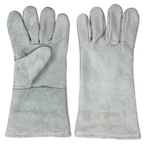 SLFC Cow Split Leather Welding Gloves Heat/Fire Resistant,14 Inches Leather Safety Working Gloves for BBQ,Oven,Tig Welder,Garden and Animal Handling(grey)