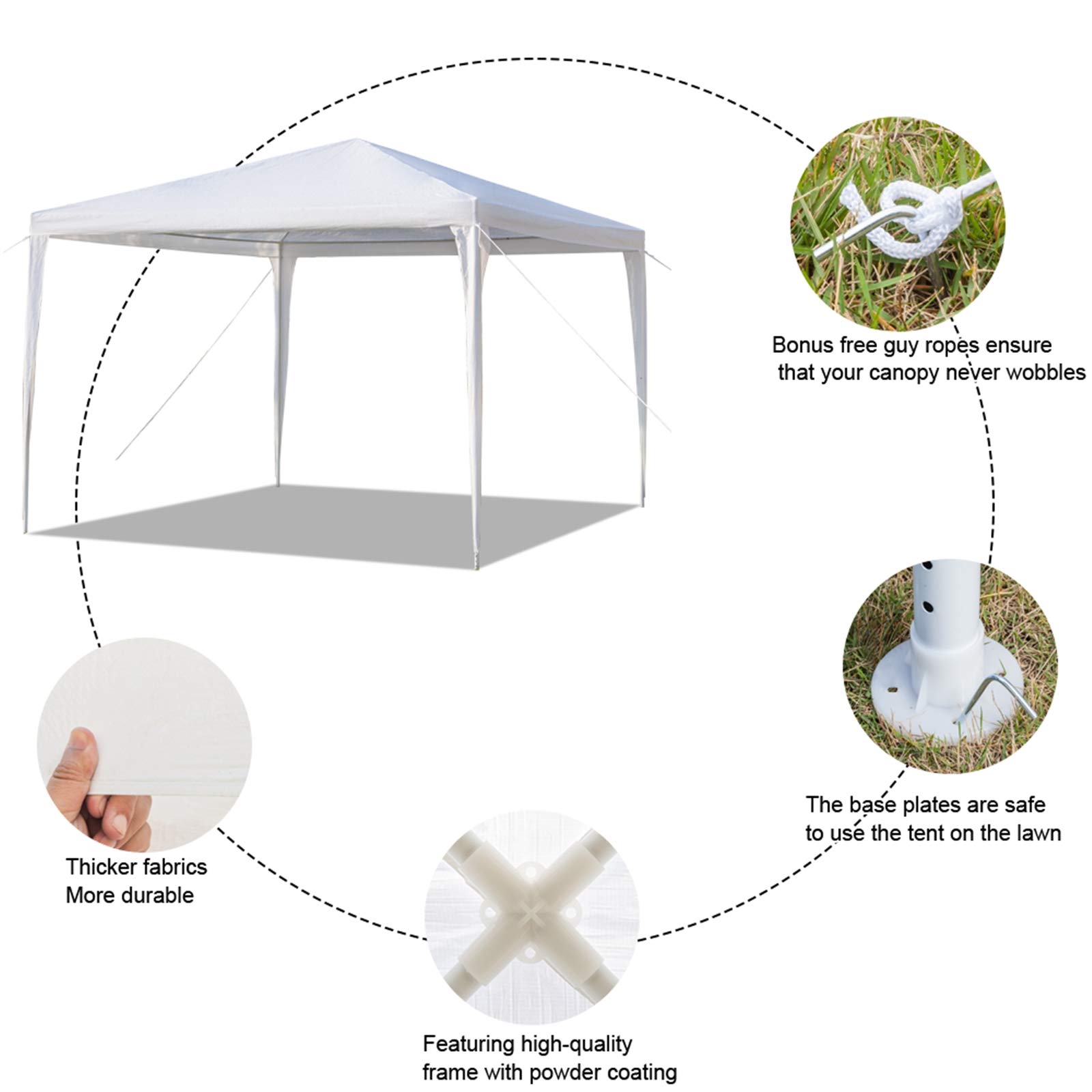 Gappys Carport Canopy Tent 10x10 FT - Heavy Duty White Commercial Party Wedding Gazebo Carport Shelter