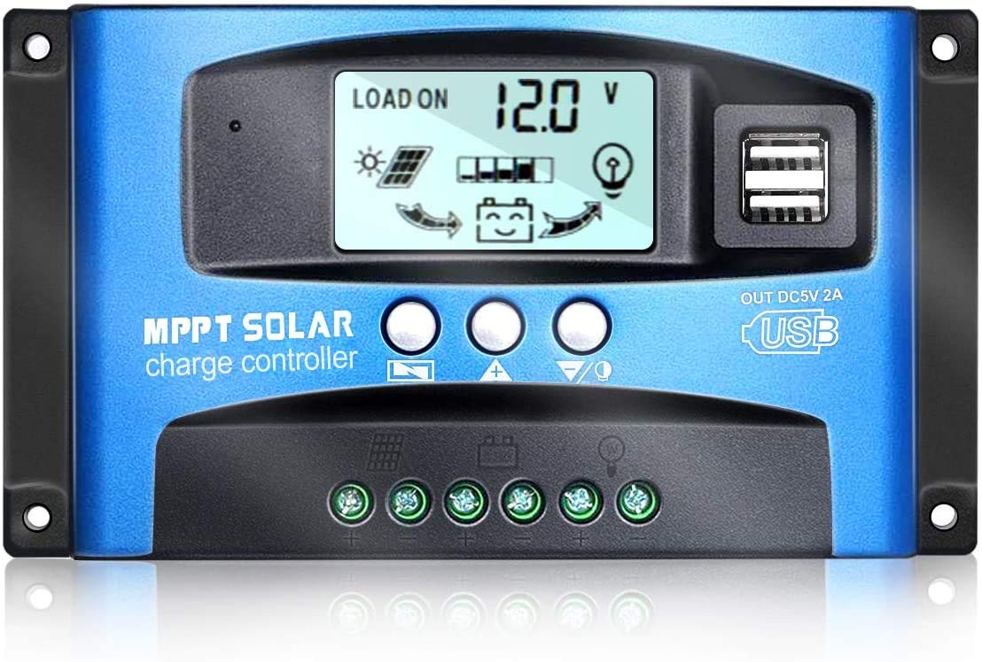 MPPT Solar Charge Controller 60 Amp,12V/24V Solar Panel Charger Intelligent Regulator with Dual USB Port+LCD Display (60A,12V/24V)