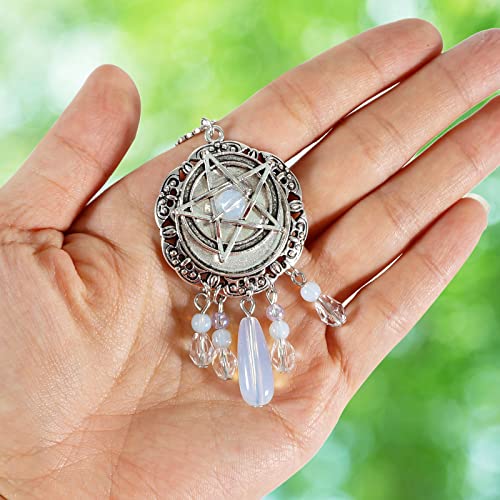 Soulnioi Crystal Witch Mini Broom Straw Broom With Crystal Pendant Decoration and Opal White Magic Necklace