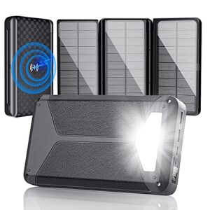 x-dneng solar power bank, 36000mah portable quick solar charger with dual 3a outputs & flashlight 3 solar panel for camping, hiking, fishing & more outdoor activities (black)