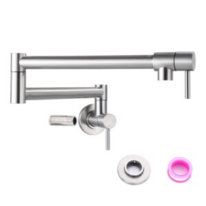 homhii wall mount pot filler faucet,folding stretchable kitchen faucet with double joint swing arm,stainless steel delta pot filler faucet (‎brushed stainless steel)