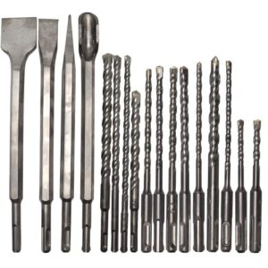 DEHUIWI 17Pcs SDS Plus Rotary Hammer Drill Bits and Chisel Set, Carbide-Tipped Shank Connection Concrete Masonry Hole Tool Including Rotary Drill Bits