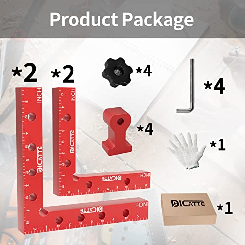 DICATTE 90 Degree Positioning Square Right Angle Clamp(5.5" +4.7") Aluminum Alloy Woodworking Carpenter Tool,4 Pcs Right Angle Clamps With 4 Clamps,For Picture Frame Box Cabinets Drawers (RED)