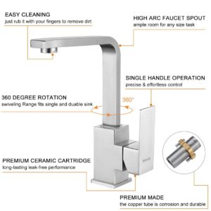 WOWOW Bar Faucets Stainless Steel Modern Bar Sink Faucet Single Hole Prep Kitchen Faucet Brushed Nickel Single Handle Lavatory Sink Faucet Mixer Small Kitchen Tap