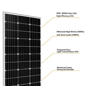 XINPUGUANG Solar Panel Kit 100 Watt 12 Volt PERC Monocrystalline 10A 12V/24V Charge Controller + Solar Extension Cables + Mounting Brackets Off Grid System for Homes RV Boat Cabin (100W Solar Kit)