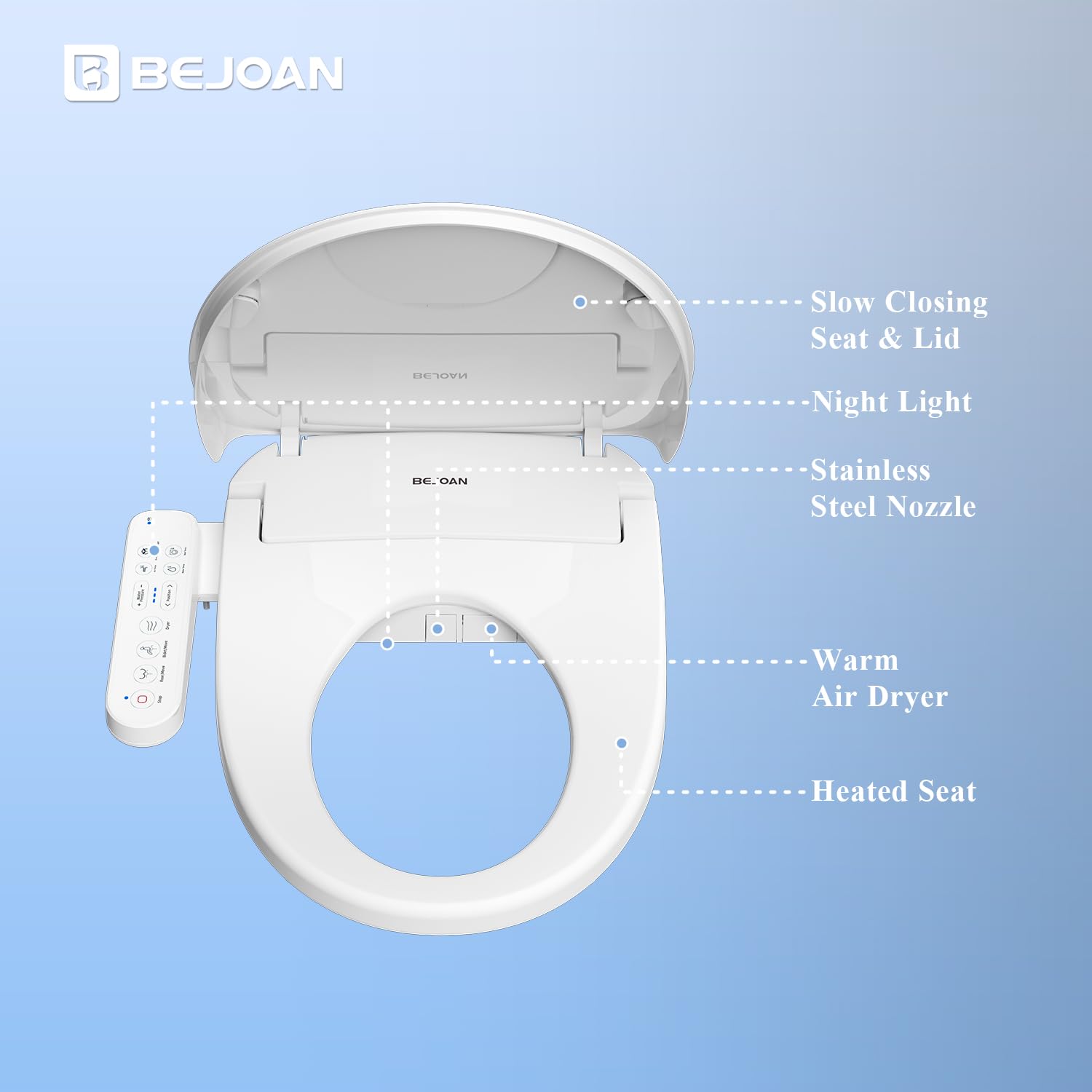 Bejoan Z1 Bidet Toilet Seat Heated Elongated Smart Toilet Seat Electronic Bidet Air Dryer, Instant Unlimited Warm Water, Feminine Wash, Rear and Front Wash, LED Light, Self-Ceaning Nozzle