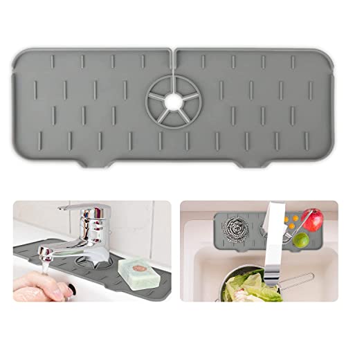 Kitchen Sink Splash Guard, Silicone Faucet Handle Drip Catcher Tray, Faucet Absorbent Mat, Sink Protectors for Kitchen Sink, Sink Mat for Bathroom, Farmhouse and RV, Kitchen Sink Accessories