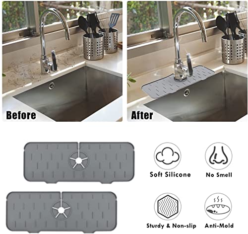 Kitchen Sink Splash Guard, Silicone Faucet Handle Drip Catcher Tray, Faucet Absorbent Mat, Sink Protectors for Kitchen Sink, Sink Mat for Bathroom, Farmhouse and RV, Kitchen Sink Accessories