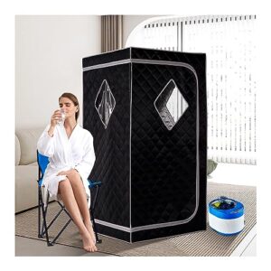 zonemel full size portable steam sauna, personal home spa, 1500 watt 4 liter steamer with remote control, timer, foldable chair (l 33.8" x w 33.8" x h 65.7", black)