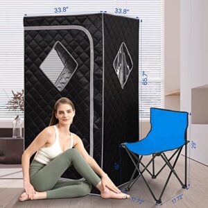 ZONEMEL Full Size Portable Steam Sauna, Personal Home Spa, 1500 Watt 4 Liter Steamer with Remote Control, Timer, Foldable Chair (L 33.8" x W 33.8" x H 65.7", Black)