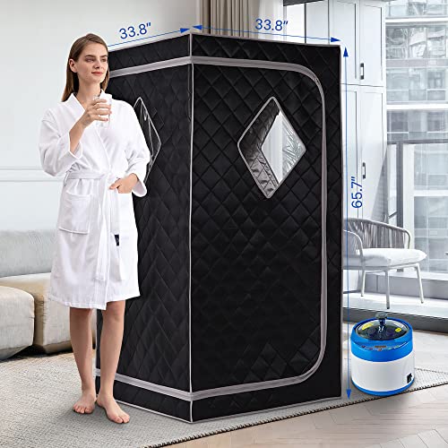 ZONEMEL Full Size Portable Steam Sauna, Personal Home Spa, 1500 Watt 4 Liter Steamer with Remote Control, Timer, Foldable Chair (L 33.8" x W 33.8" x H 65.7", Black)