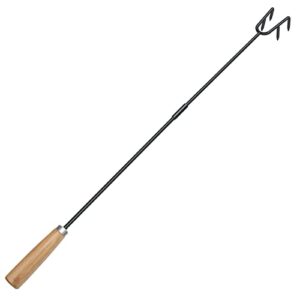 steel fire pit poker stick 33 inch, pletpet black fire poker for fire pit with wooden handle and 4 tips removable camping fireplace tool