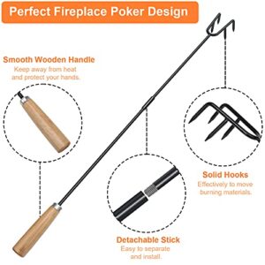 Steel Fire Pit Poker Stick 33 Inch, Pletpet Black Fire Poker for Fire Pit with Wooden Handle and 4 Tips Removable Camping Fireplace Tool