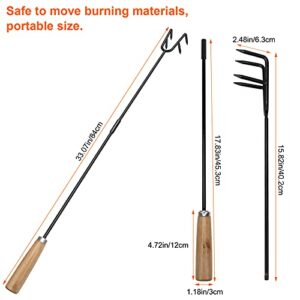 Steel Fire Pit Poker Stick 33 Inch, Pletpet Black Fire Poker for Fire Pit with Wooden Handle and 4 Tips Removable Camping Fireplace Tool