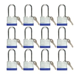 laminated steel keyed padlock, keyed alike locks,1-9/16"(40mm) wide body,long shackle padlock, blue plastic hoop, pack of 12