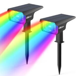 lerekam solar spotlights outdoor,40 leds color changing rgb landscape path lights,usb & powered multicoloured spotlights,14 colors auto cycling for yard,garden,2 pack