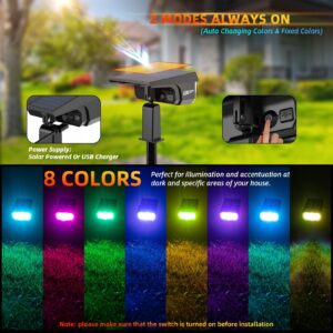 LEREKAM Solar Spotlights Outdoor,40 LEDs Color Changing RGB Landscape Path Lights,USB & Powered Multicoloured Spotlights,14 Colors Auto Cycling for Yard,Garden,2 Pack