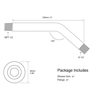 Angled Shower Arm with Flange,Wall-Mounted 9 Inch Heavy Duty Stainless Steel, Shower Head Extension Extender Pipe Arm, For Fixed Bathroom Shower Head,Oil Rubbed Bronze