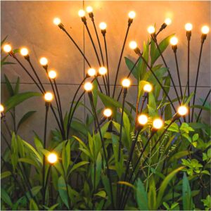 tonulax solar garden lights - new upgraded solar swaying light, sway by wind, solar outdoor lights, yard patio pathway decoration, high flexibility iron wire & heavy bulb base, warm white (4 pack)