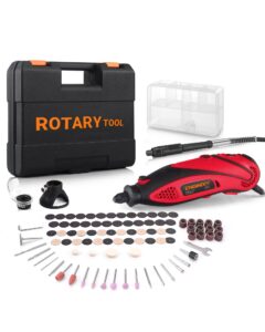 engindot rotary tool kit with keyless chuck flex shaft, 6 variable speed 10000-32000 rpm carrying case for cutting, engraving, drilling, sanding, polishing, diy crafts - red