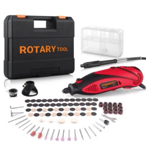 ENGINDOT Rotary Tool Kit with Keyless Chuck Flex Shaft, 6 Variable Speed 10000-32000 RPM Carrying Case for Cutting, Engraving, Drilling, Sanding, Polishing, DIY Crafts - Red