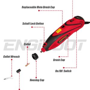 ENGINDOT Rotary Tool Kit with Keyless Chuck Flex Shaft, 6 Variable Speed 10000-32000 RPM Carrying Case for Cutting, Engraving, Drilling, Sanding, Polishing, DIY Crafts - Red