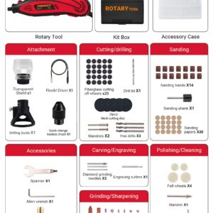 ENGINDOT Rotary Tool Kit with Keyless Chuck Flex Shaft, 6 Variable Speed 10000-32000 RPM Carrying Case for Cutting, Engraving, Drilling, Sanding, Polishing, DIY Crafts - Red