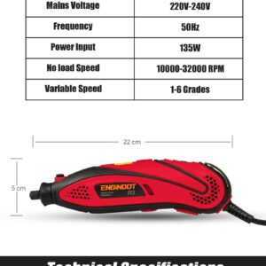 ENGINDOT Rotary Tool Kit with Keyless Chuck Flex Shaft, 6 Variable Speed 10000-32000 RPM Carrying Case for Cutting, Engraving, Drilling, Sanding, Polishing, DIY Crafts - Red