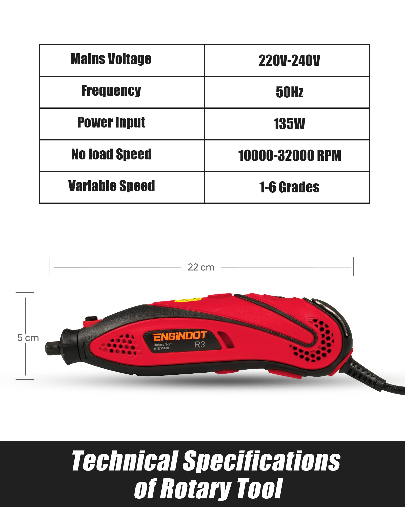 ENGINDOT Rotary Tool Kit with Keyless Chuck Flex Shaft, 6 Variable Speed 10000-32000 RPM Carrying Case for Cutting, Engraving, Drilling, Sanding, Polishing, DIY Crafts - Red