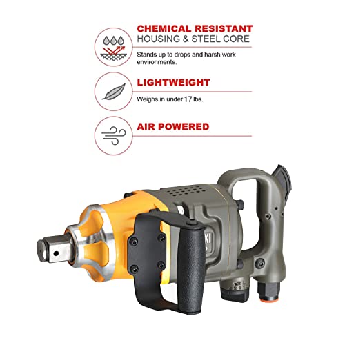 ZOYAKKI 1" Heavy Duty Pneumatic Impact Wrench, Up to 2200 ft lbs Reverse Torque Output, Lightweight, 1 inch Air Impact Wrench